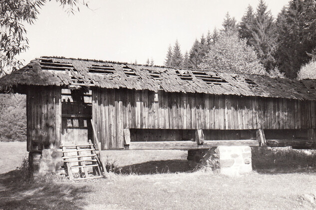 Blansko u Kaplice, rechle nazývané Ponholz, část při levém břehu říčky Černé, pohled po vodě, foto: 1980, zdroj: NPÚ, ÚOP v Českých Budějovicích, sbírka fotografické dokumentace